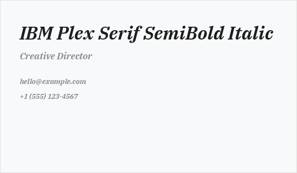 IBM Plex Serif SemiBold Italic Business Card