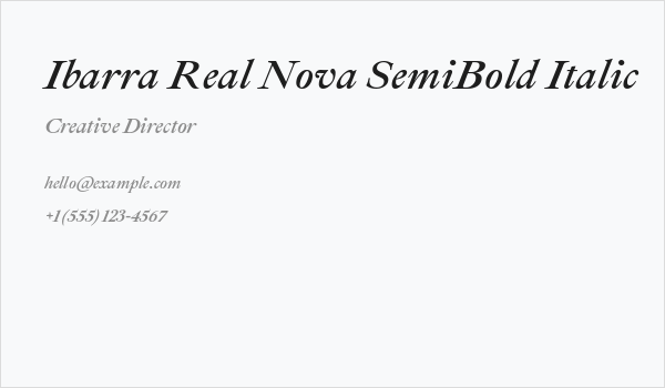 Ibarra Real Nova SemiBold Italic Business Card