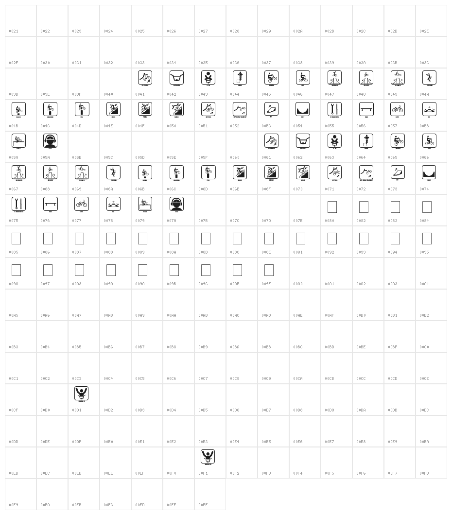 ICONO BMX Character Map