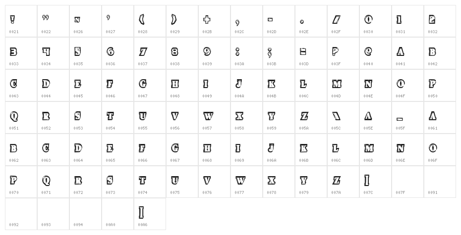 Icebox Art Condensed Character Map
