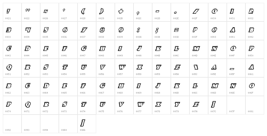 Icebox Art Italic Character Map