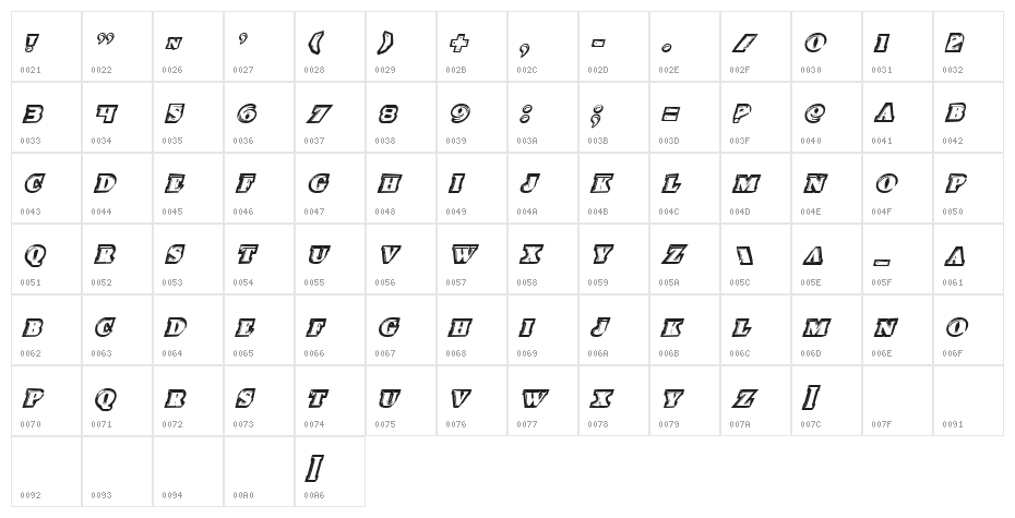 Icebox Art Staggered Italic Character Map