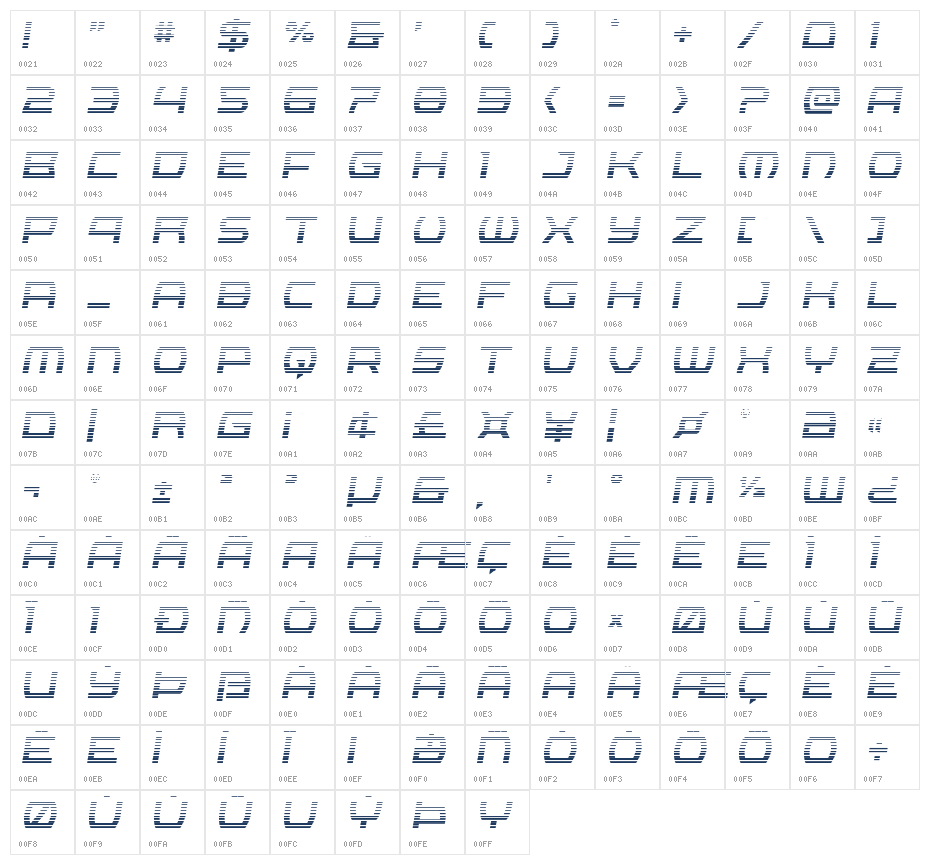 Icemaster Gradient Semi-Italic Character Map