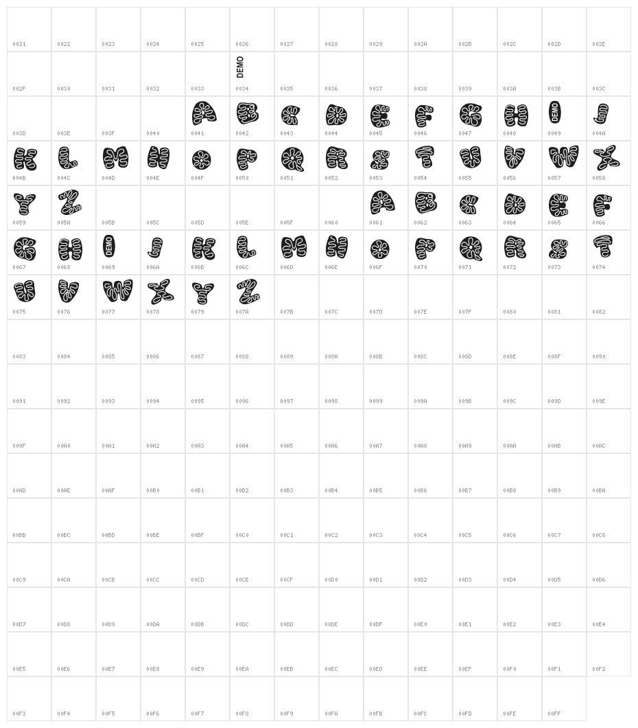 Icing cookies Demo Character Map