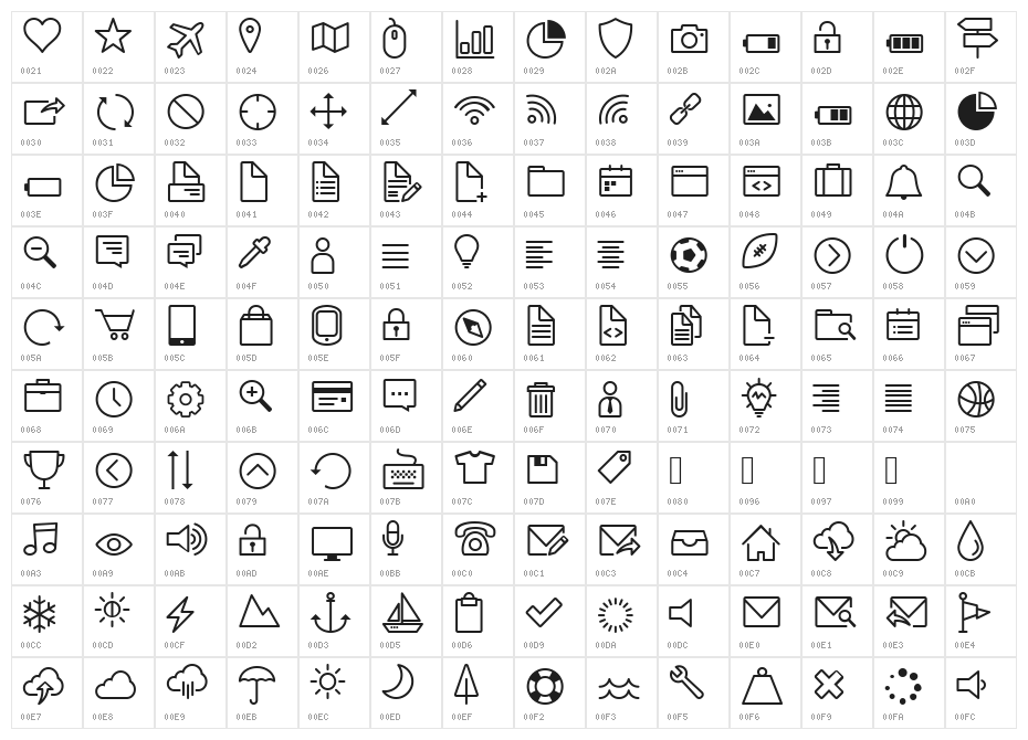 Icon-Works Regular Character Map