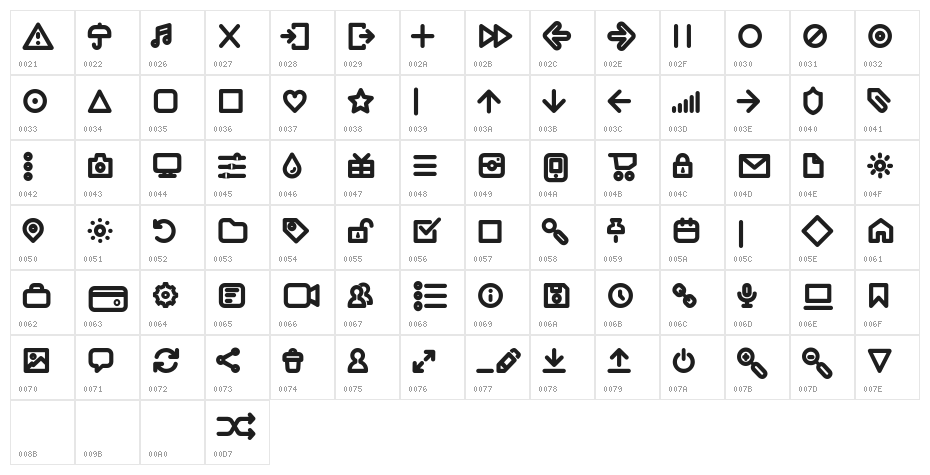 Iconic Pictograms Bold Character Map