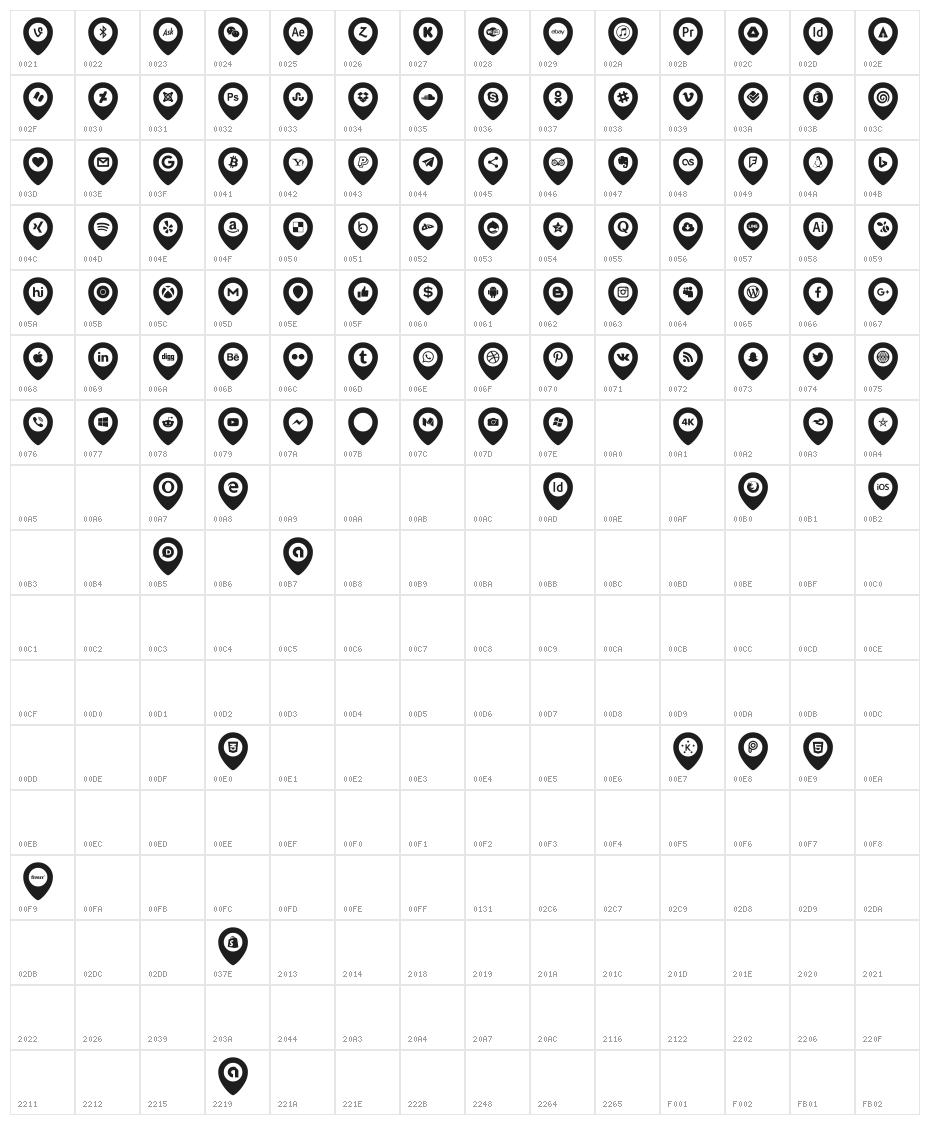 Icons Font Color Character Map