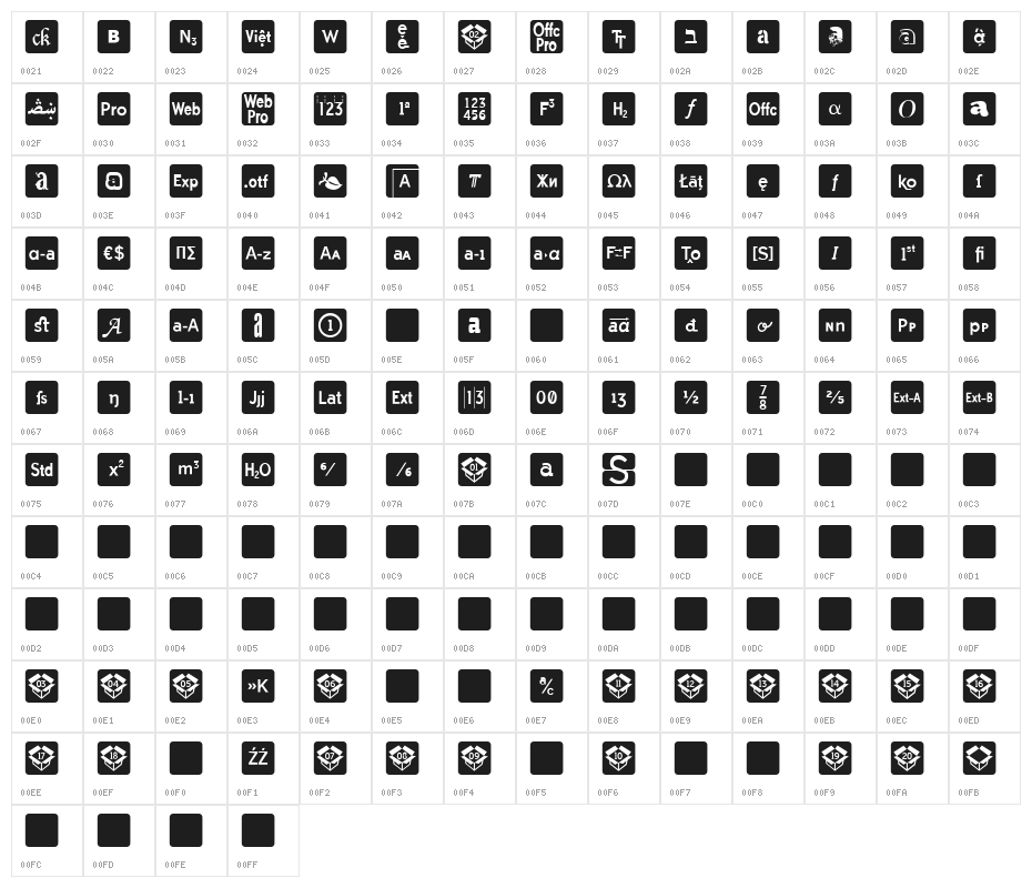 Icons OpenType Regular Character Map