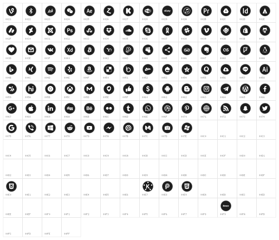Icons Social Media 11 Character Map