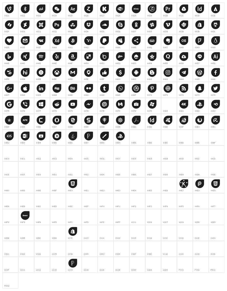 Icons Social Media 12 Character Map