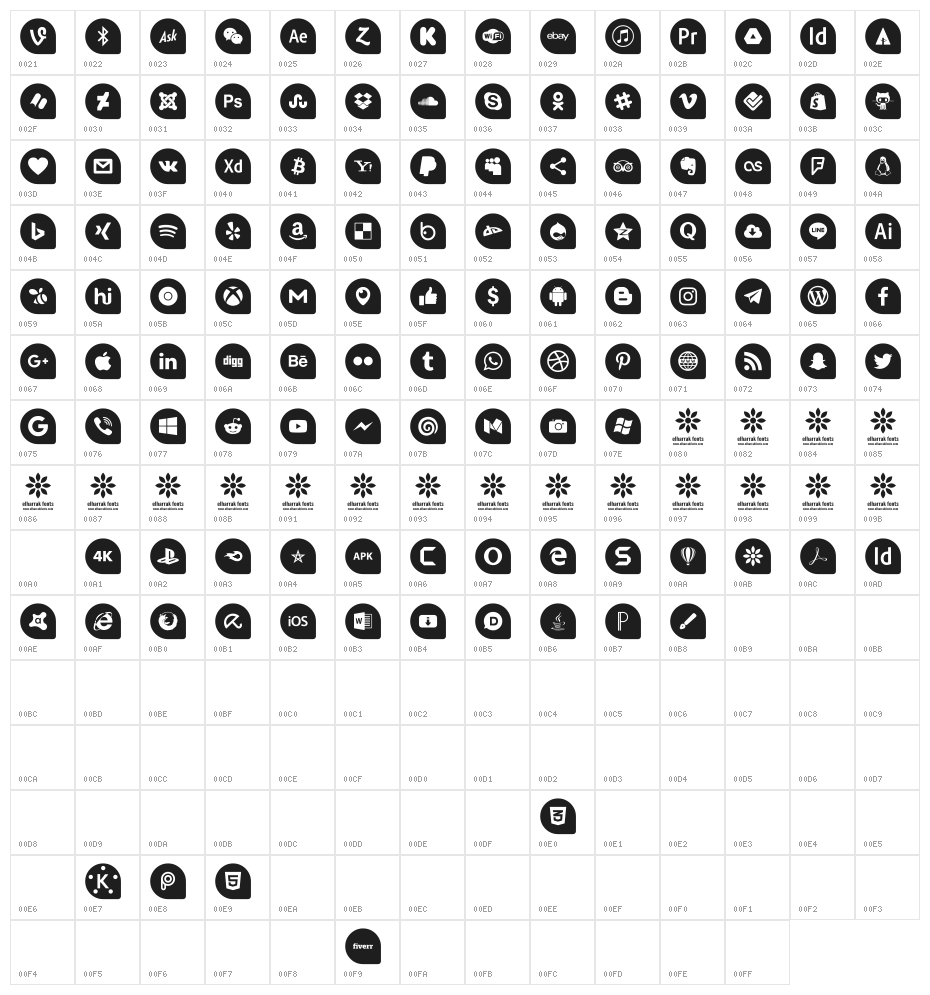 Icons Social Media 13 Character Map