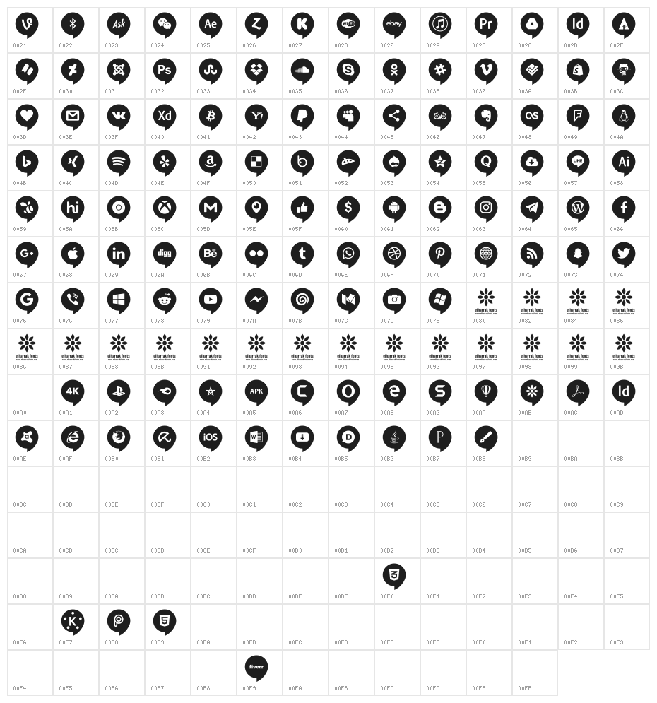 Icons Social Media 14 Character Map