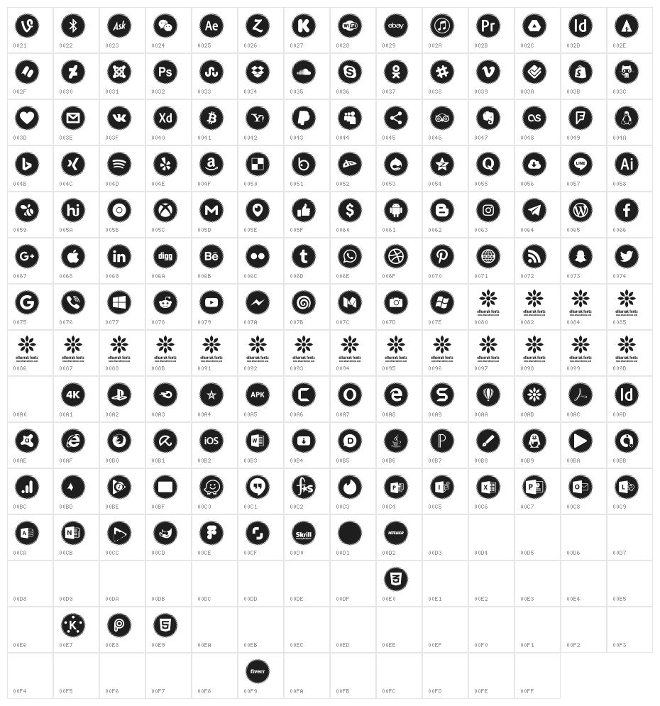 Icons Social Media 15 Character Map