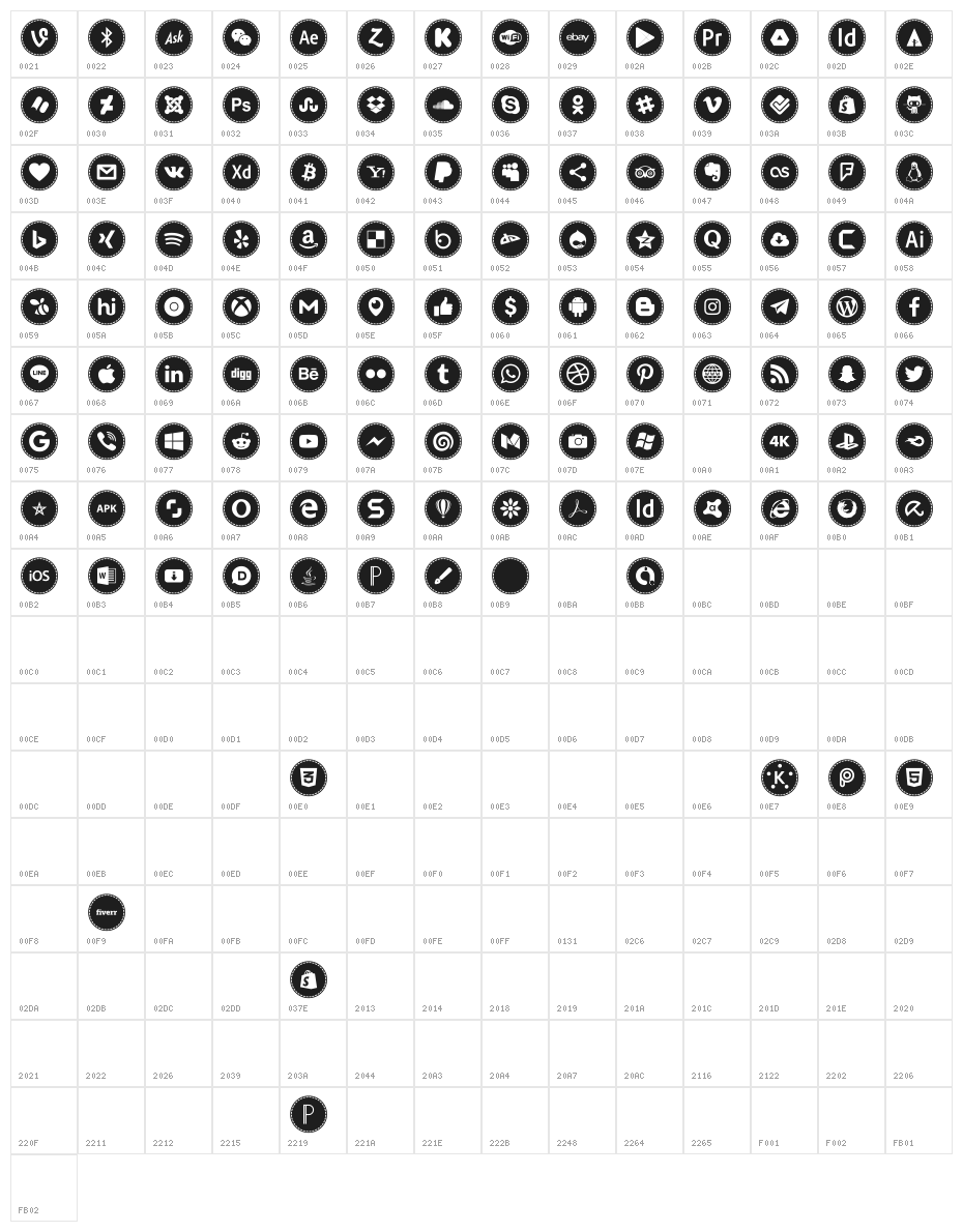 Icons Social Media 16 Character Map