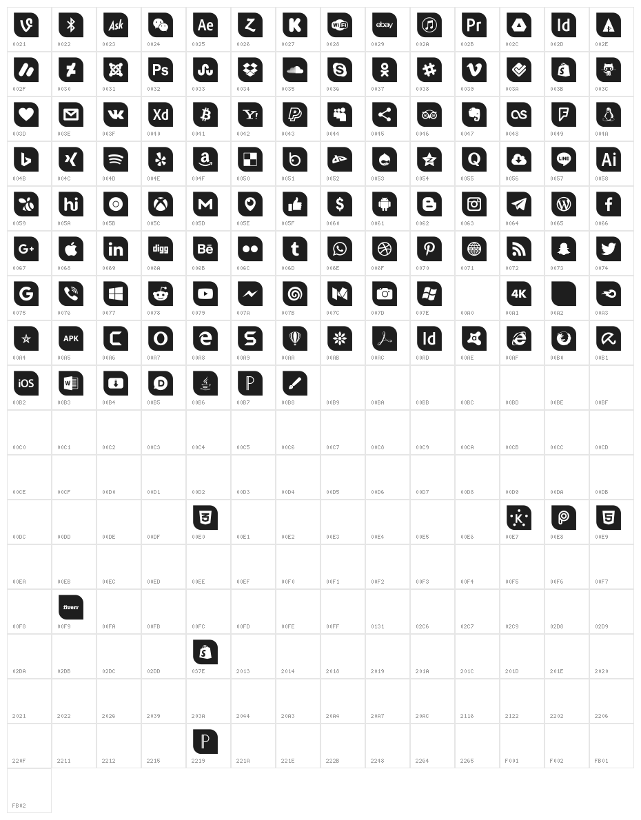 Icons Social Media 1 Character Map