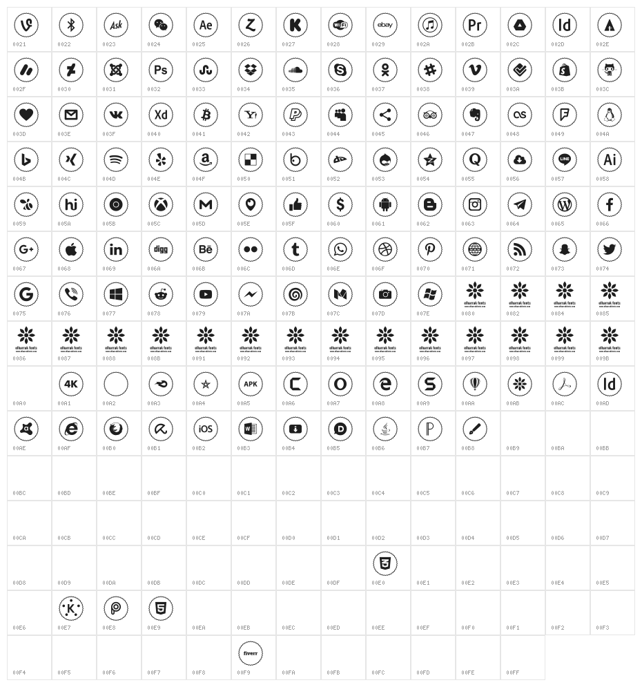 Icons Social Media 2 Character Map