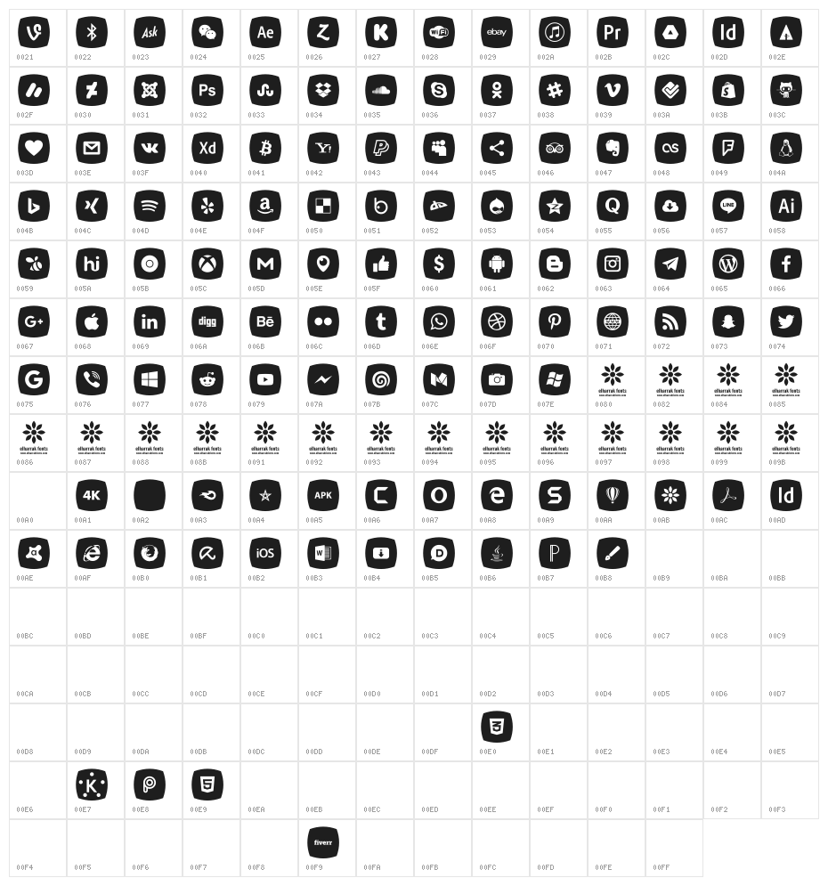 Icons Social Media 5 Character Map