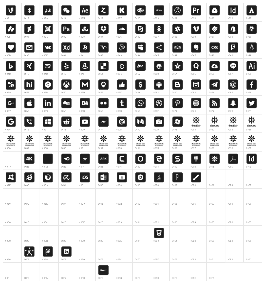 Icons Social Media 7 Character Map