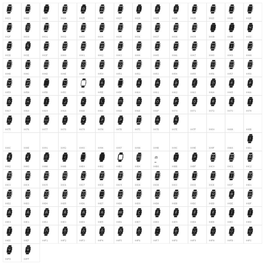 iChrono Academy Italic Character Map