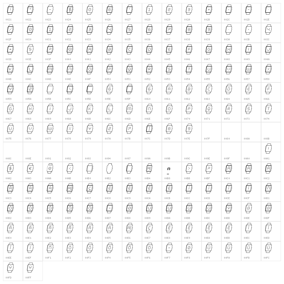 iChrono Outline Italic Character Map