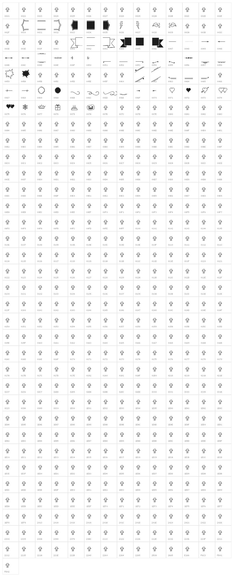 iCielFinchOrnaments Character Map