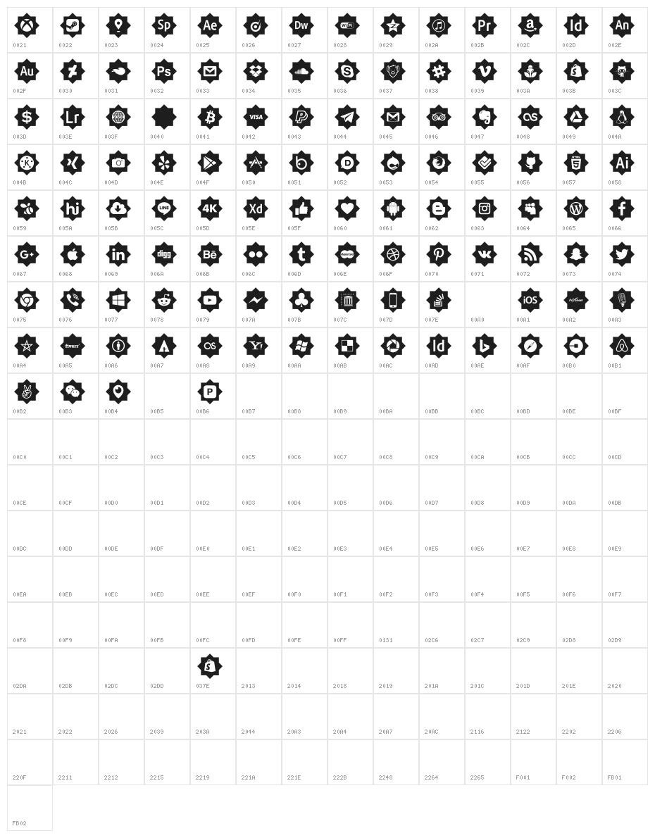 icons social media Character Map