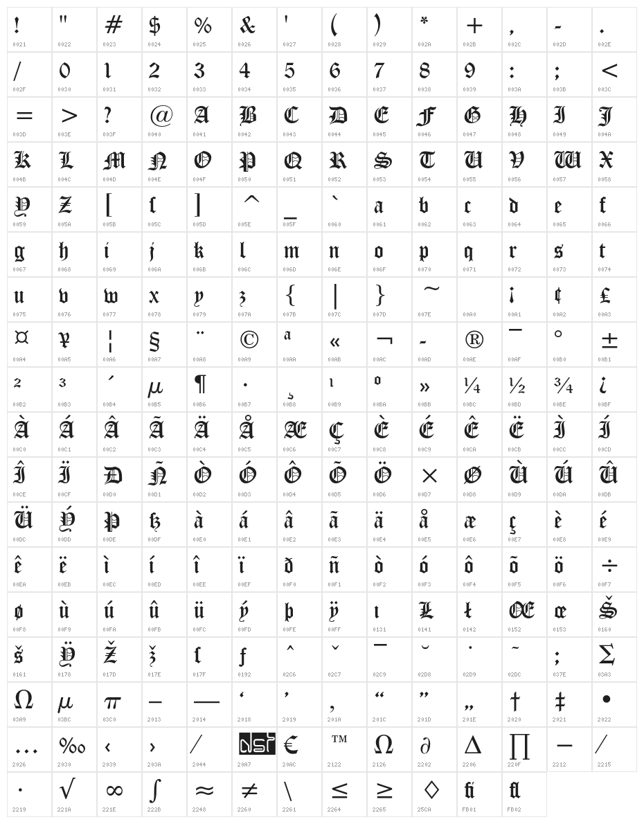 Iglesia-Light Character Map