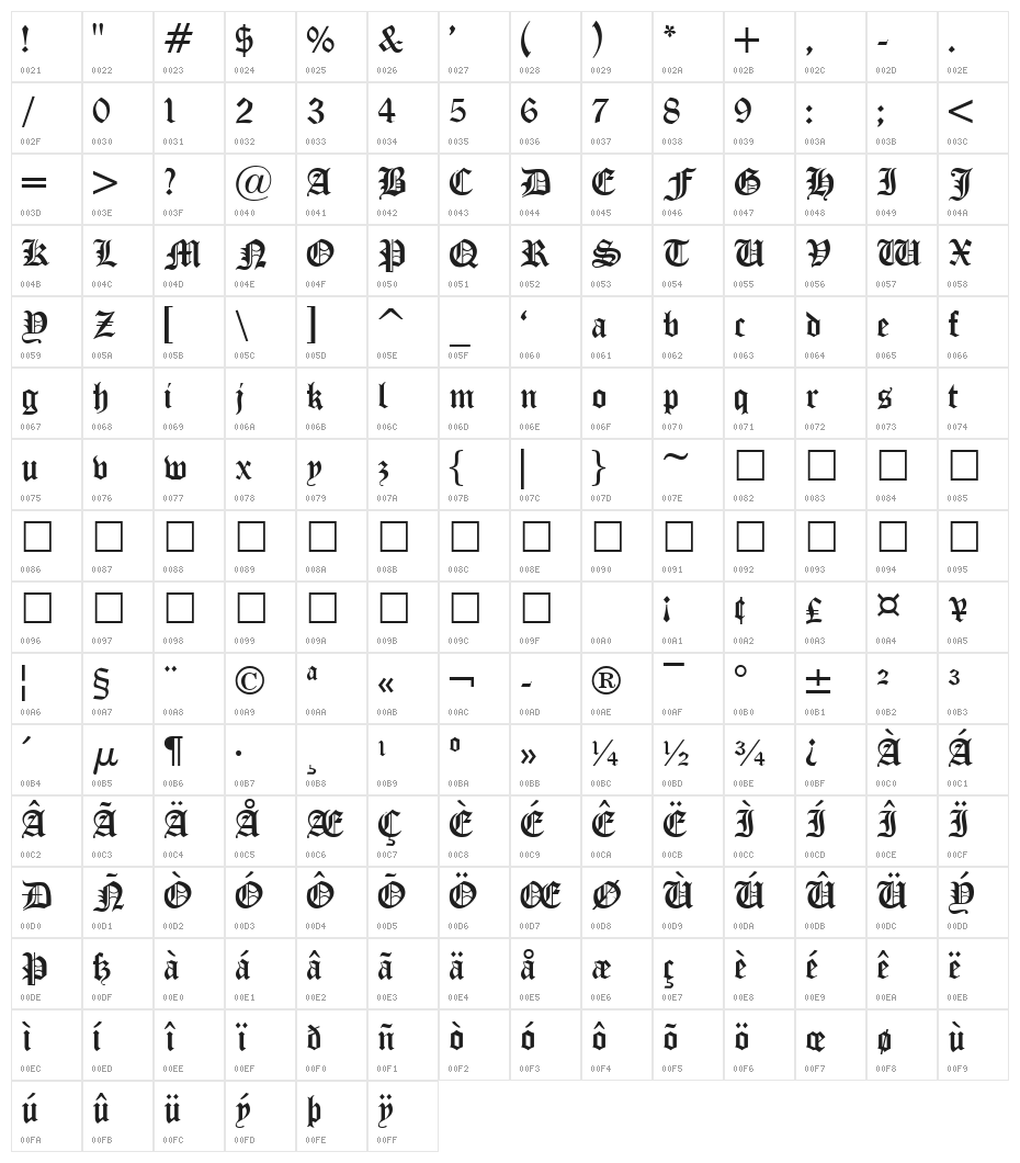 Iglesia Regular Character Map