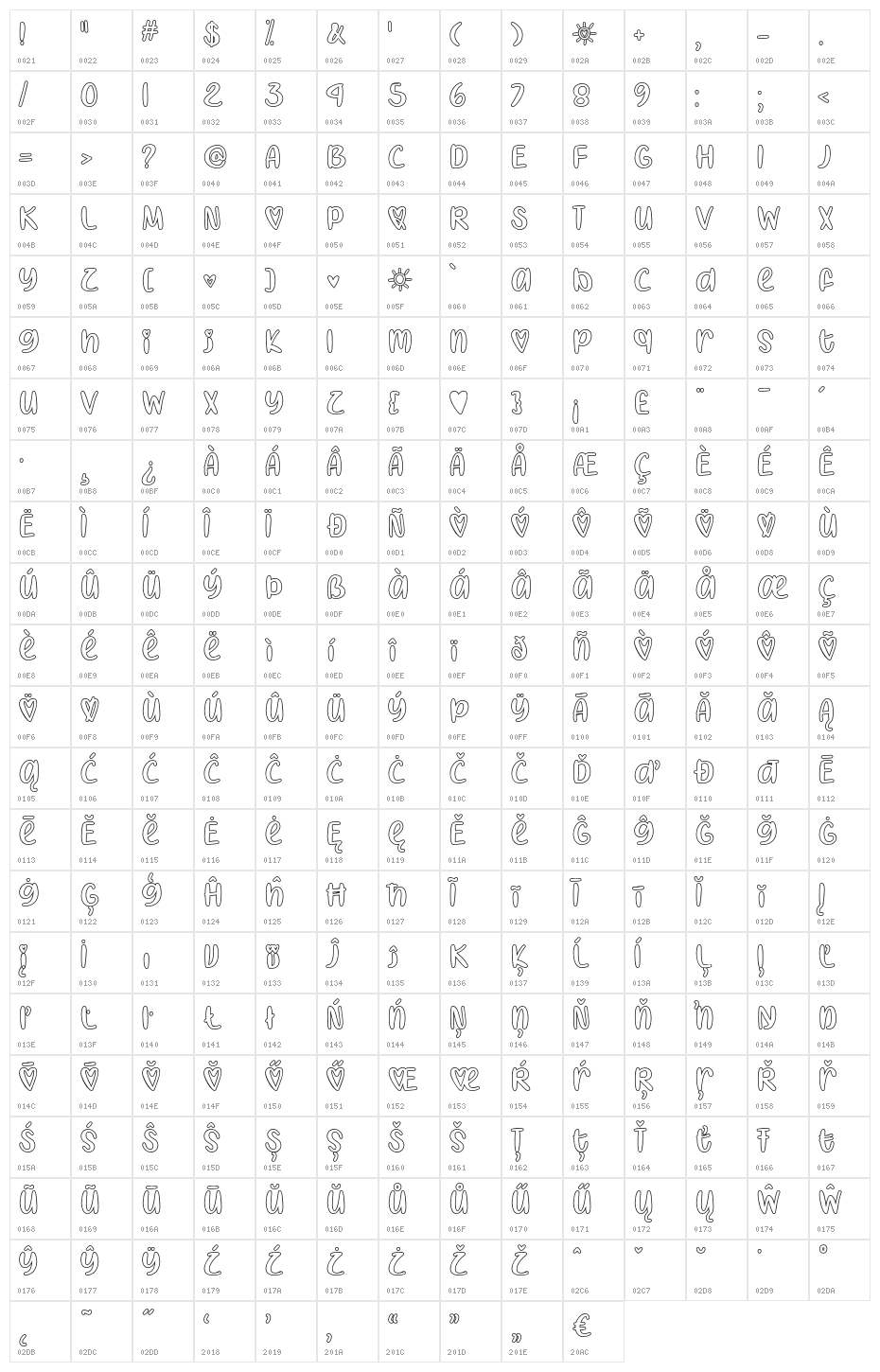 IHeartColoring-Regular Character Map