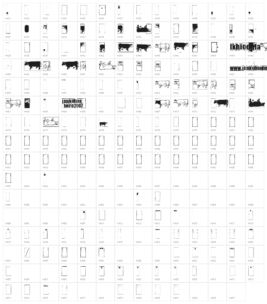 IKHIOOGLAcow Character Map
