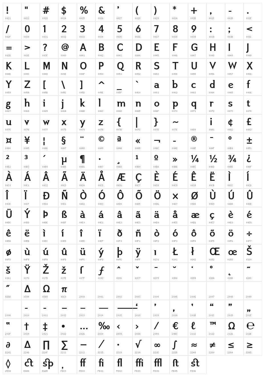 IkariusADFStd-Bold Character Map