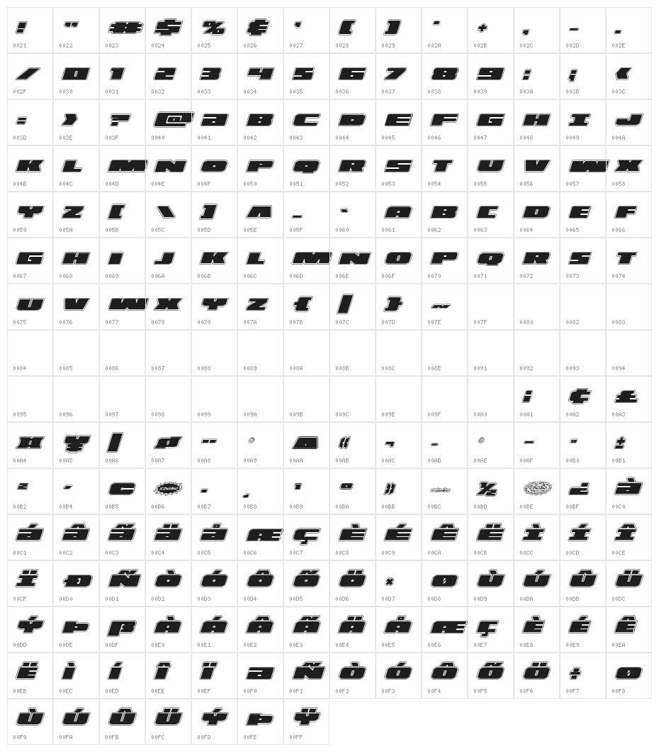 Illumino Academy Italic Character Map