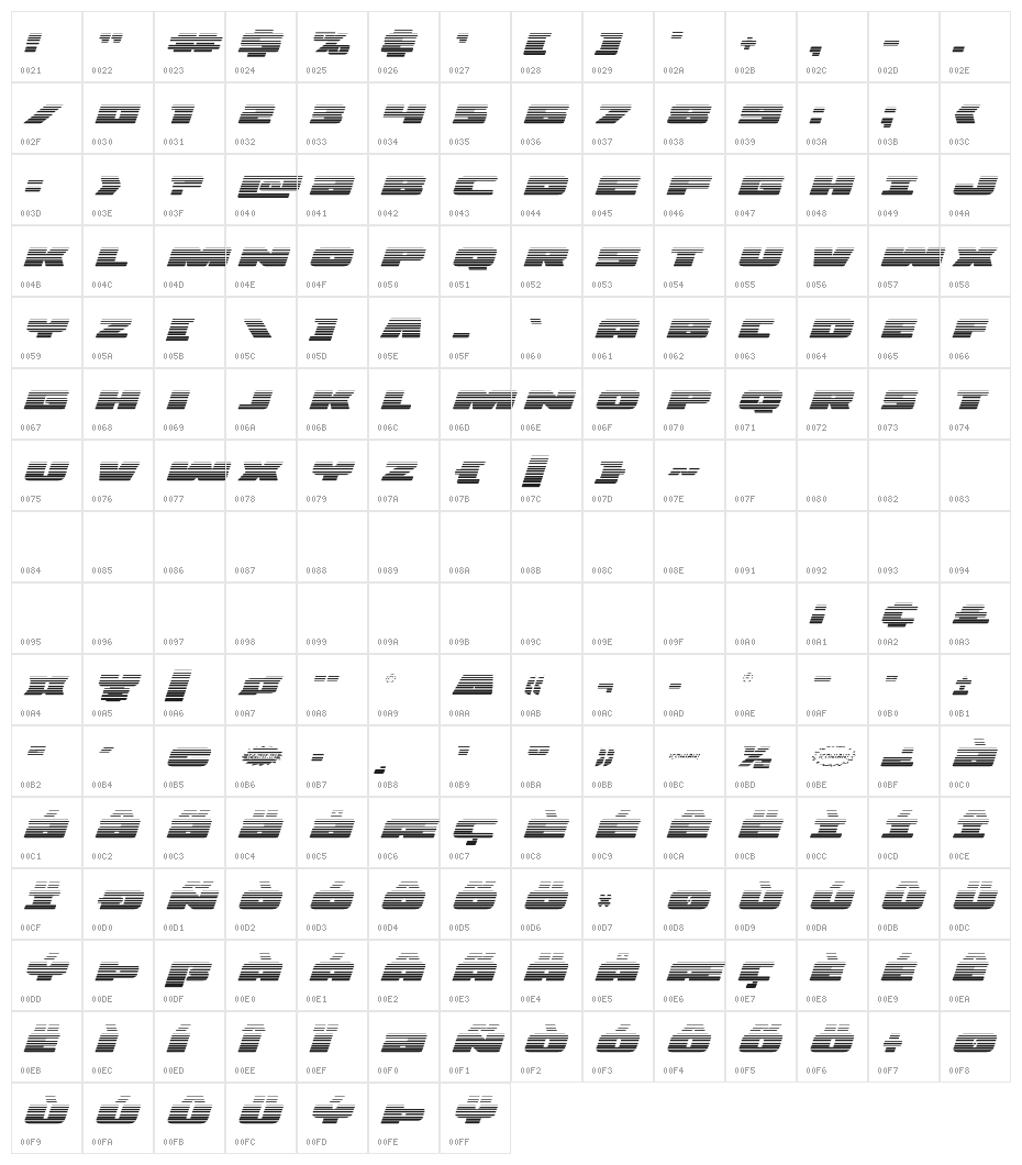 Illumino Gradient Italic Character Map