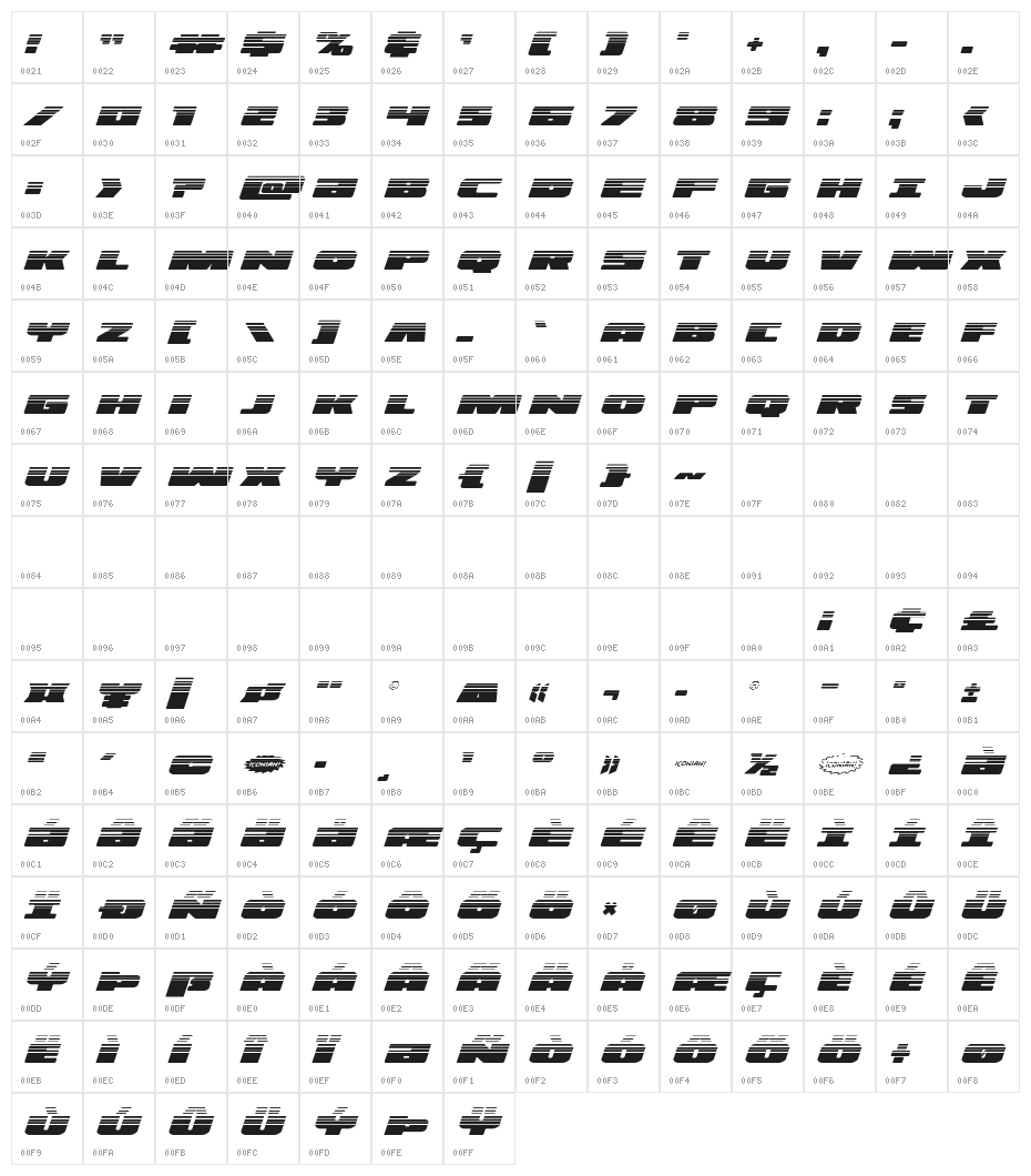 Illumino Halftone Italic Character Map