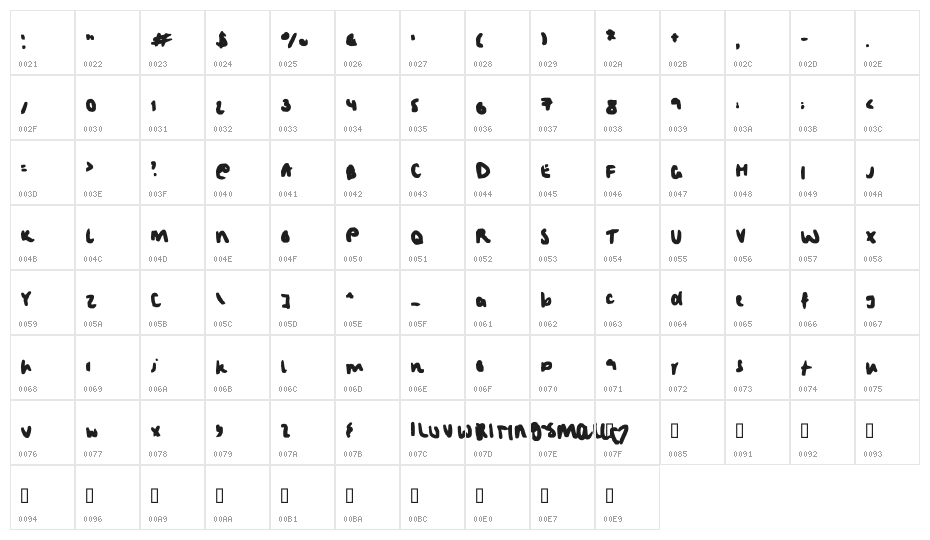 iluvwritingsmall Character Map