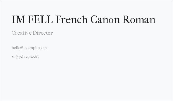 IM FELL French Canon Roman Business Card