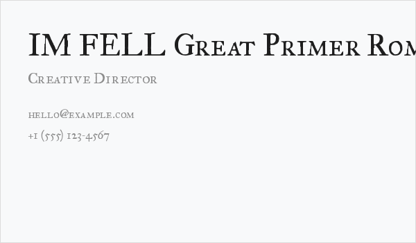 IM FELL Great Primer Roman SC Business Card