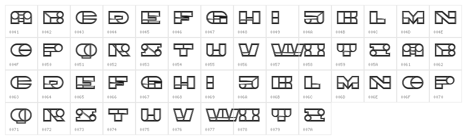 Imbecile Outlined Regular Character Map