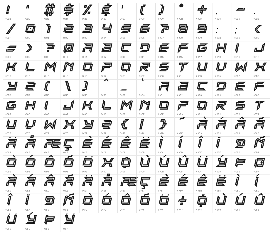 Imminent Line Italic Character Map