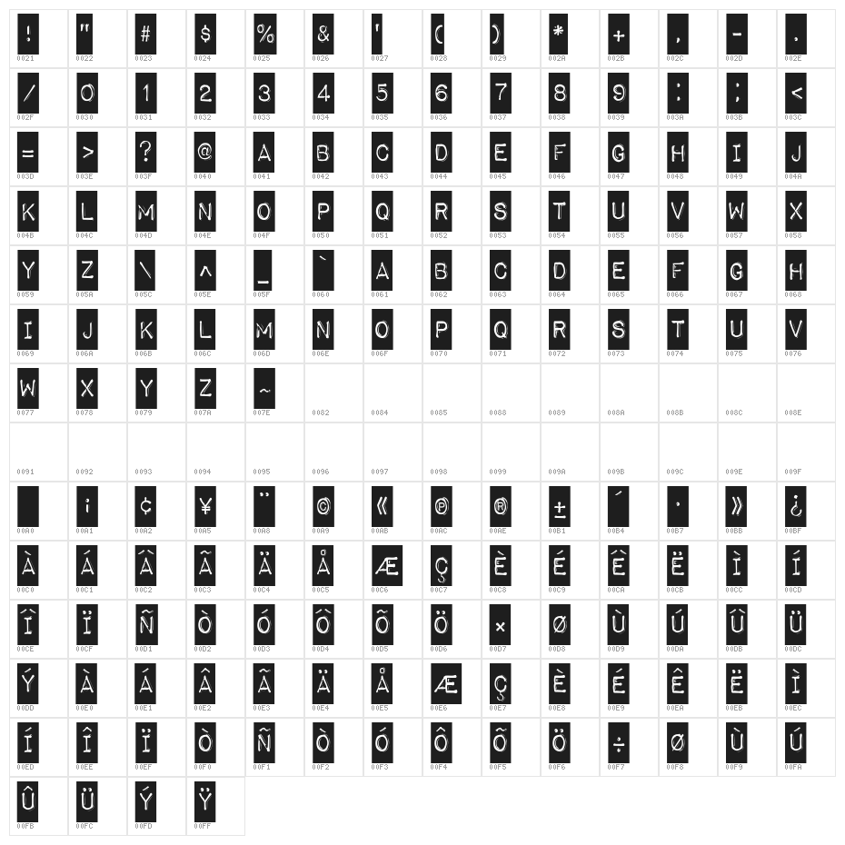 Impact Label Character Map