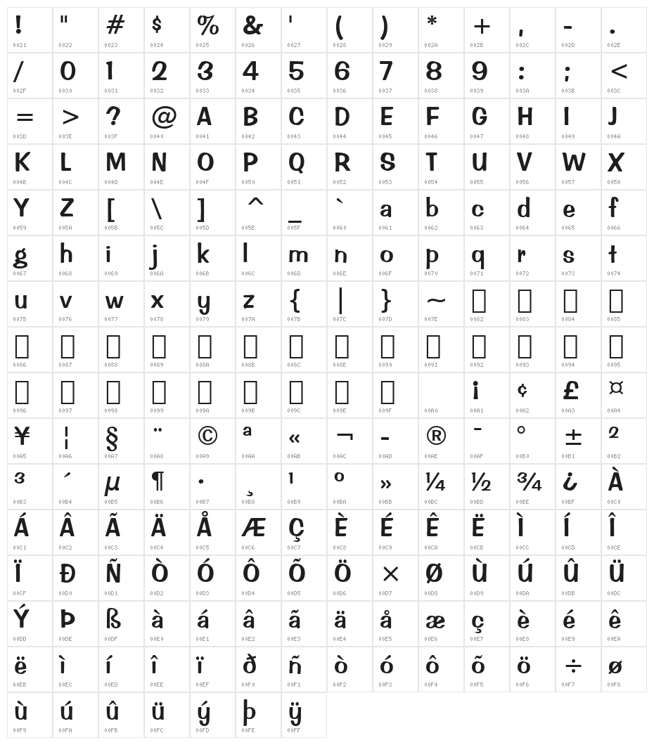 Impress BT Character Map