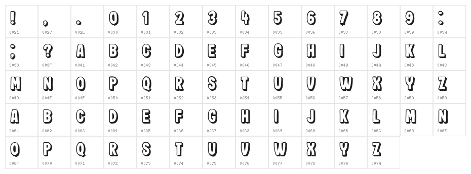 Impressum Shadow Regular Character Map