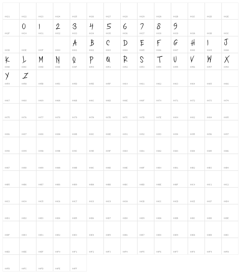 INKING SNAKE Character Map
