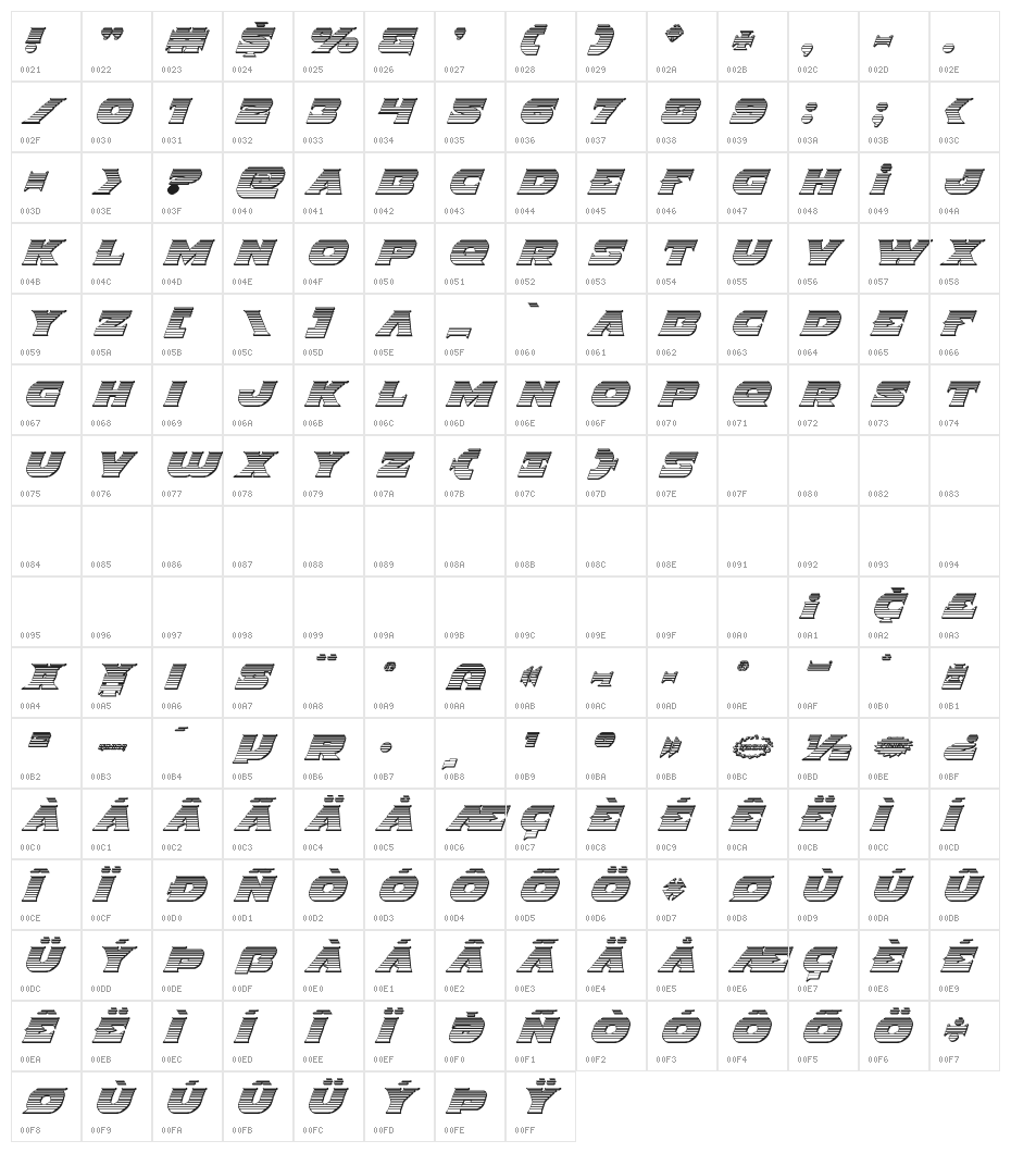 Indigo Demon Chrome Italic Character Map