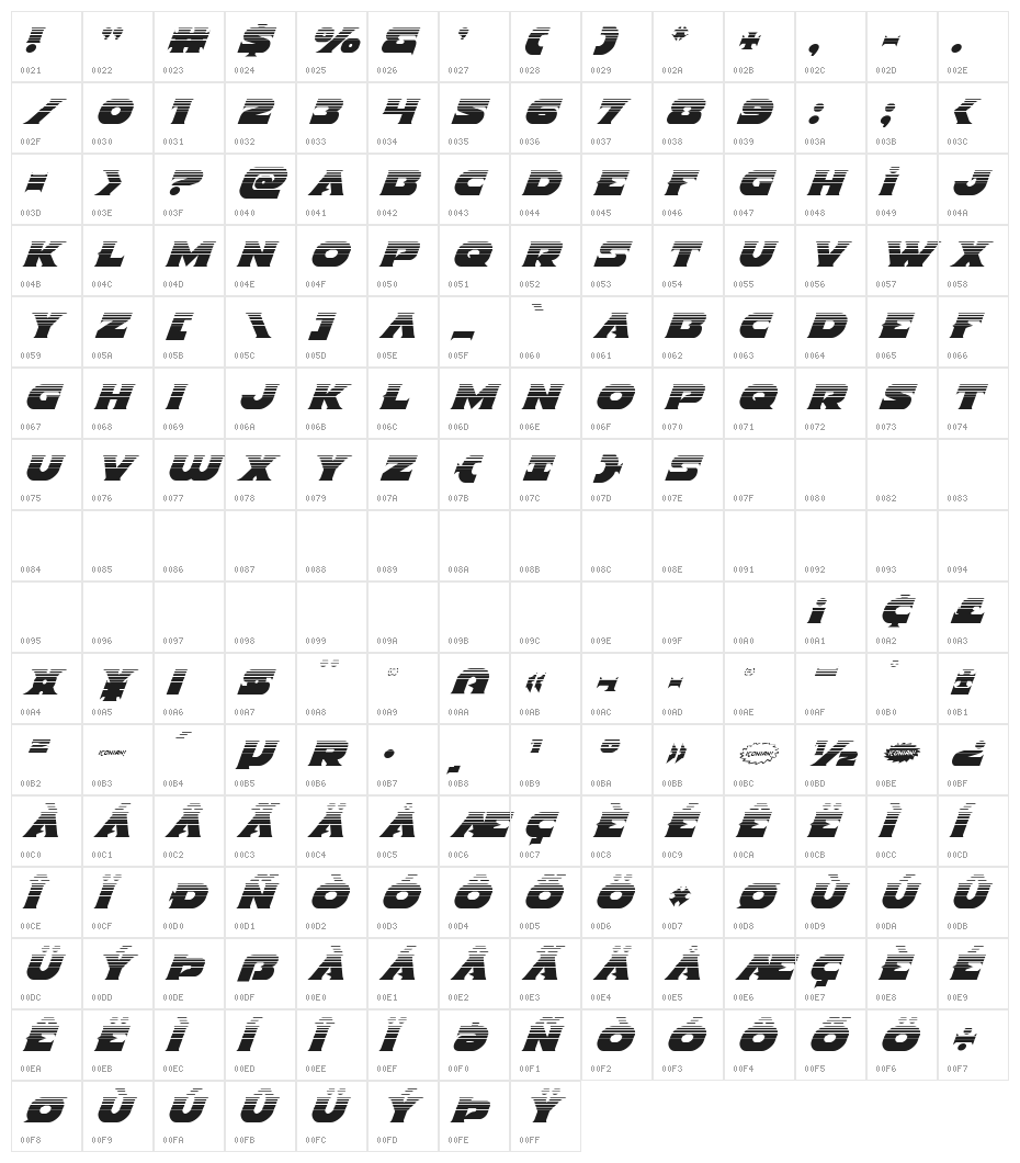 Indigo Demon Halftone Italic Character Map