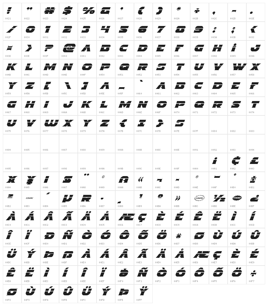Indigo Demon Laser Italic Character Map