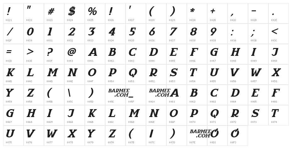 InfantylItalic Character Map