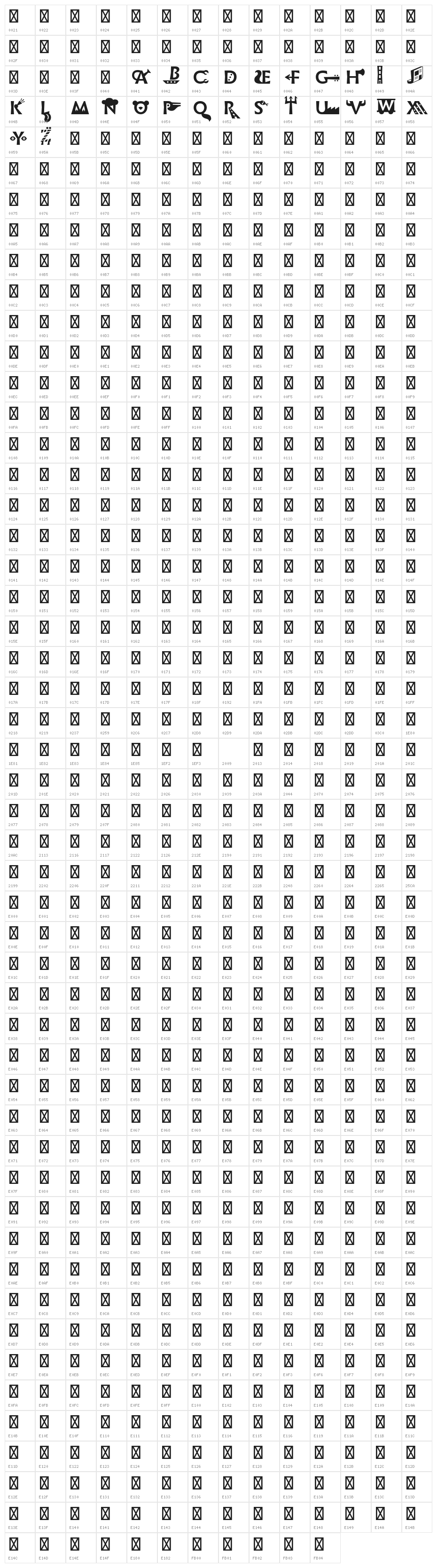 Infini Picto Regular Character Map