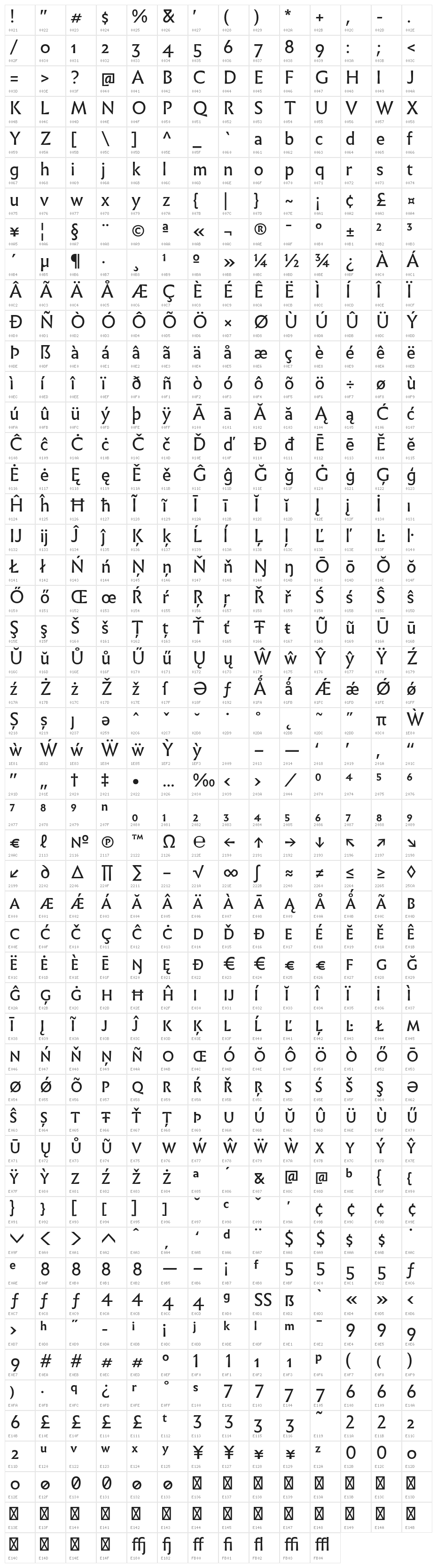 Infini Regular Character Map