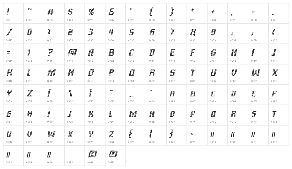 Inhuman BB Italic Character Map